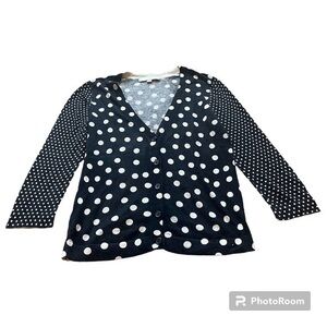 Ann Taylor polka dot knit button down cardigan sweater with 3/4 sleeves